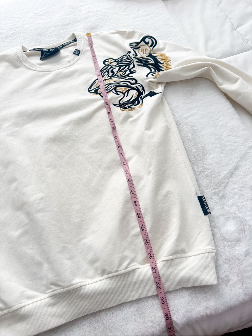 Philipp Plein Platinum Cut Tiger Embroidered Sweatshirt Cream XXL - Picture 10 of 11